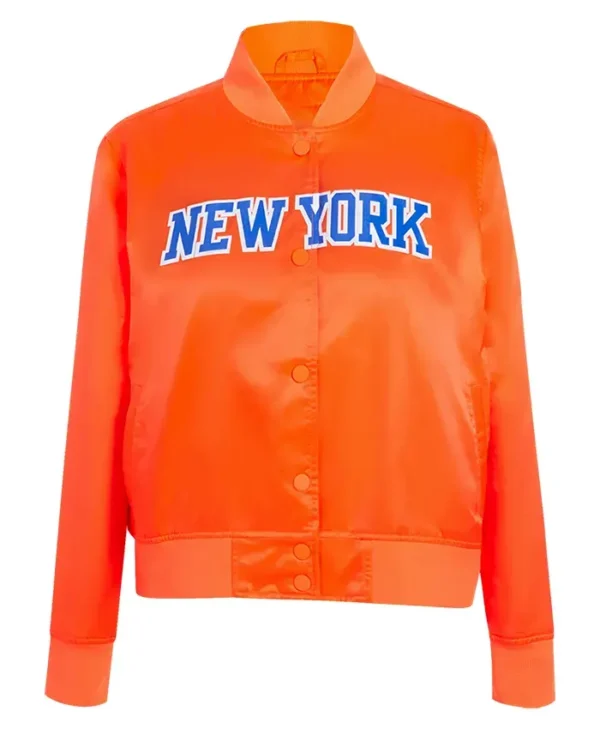 NBA New York Knicks Satin Orange Varsity Jacket