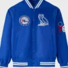 NBA Philadelphia 76ers Royal Blue Satin Varsity Jacket