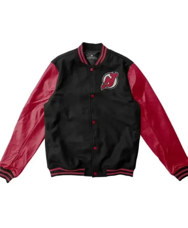 New Jersey Devils Black And Red Full Snap Wool Jacket