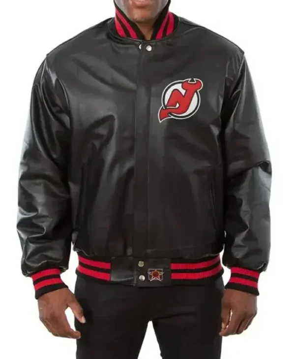 New Jersey Devils Black Leather Vintage Bomber Jacket