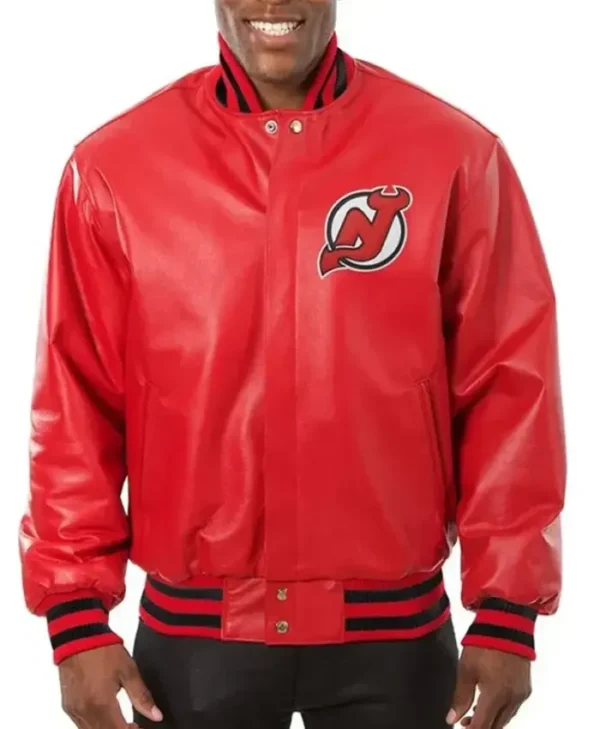 New Jersey Devils Leather Red Vintage Bomber Jacket