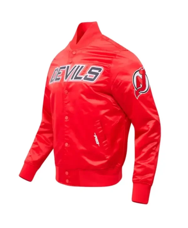 New Jersey Devils Satin Red Full Snap Varsity Jacket