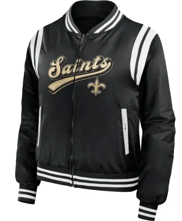 New Orleans Saints Black Satin Bomber Jacket