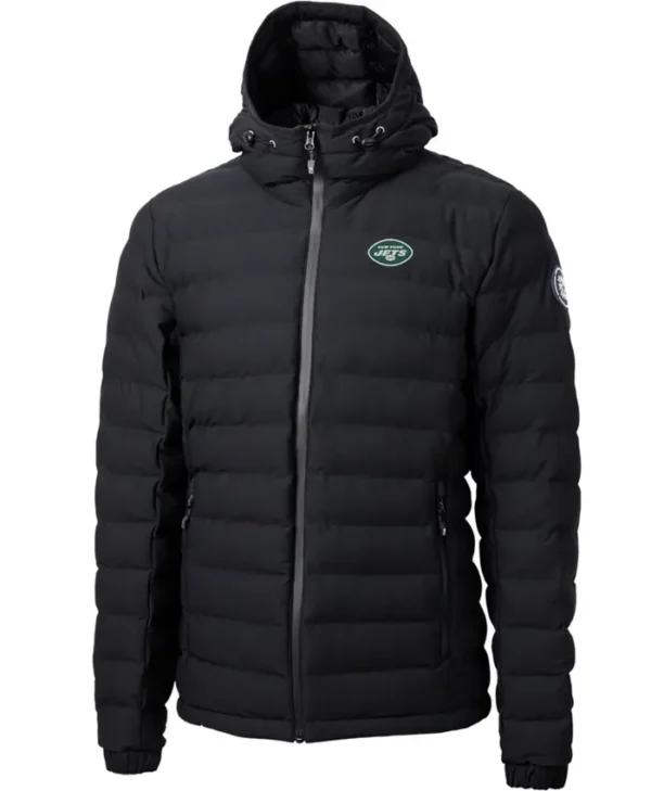 New York Jets Lenore Black Hooded Puffer Jacket