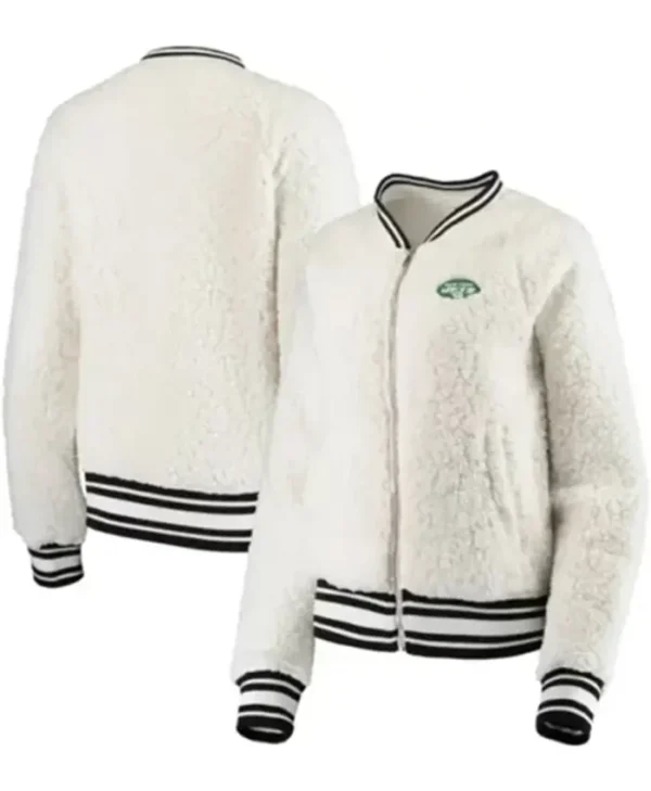 New York Jets Rutherford White Sherpa Bomber Jacket