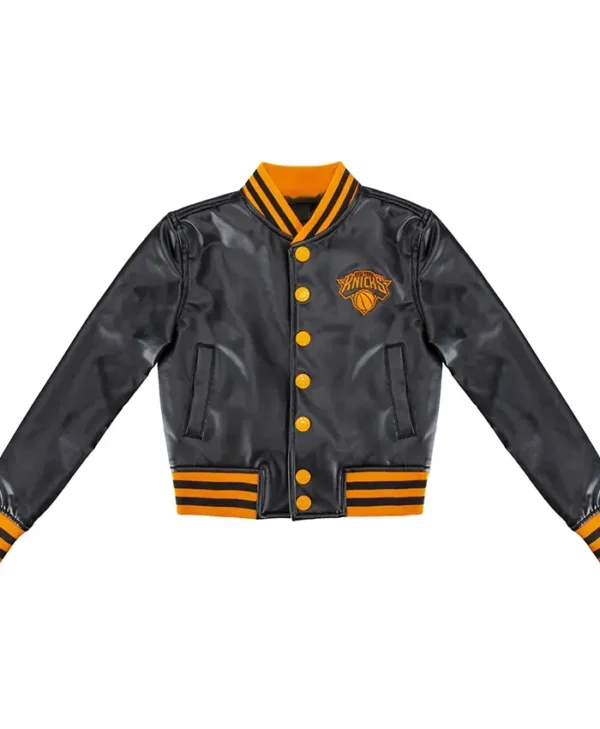 New York Knicks Black Leather Varsity Jacket