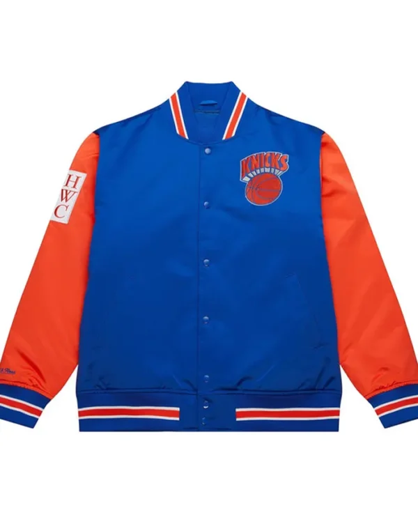 New York Knicks Blue And Orange Satin Varsity Jacket