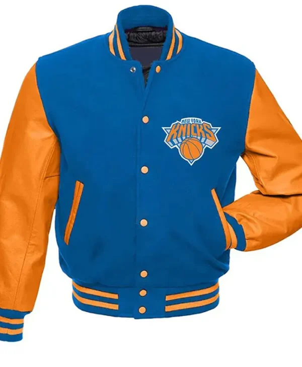 New York Knicks Blue And Orange Wool Varsity Jacket