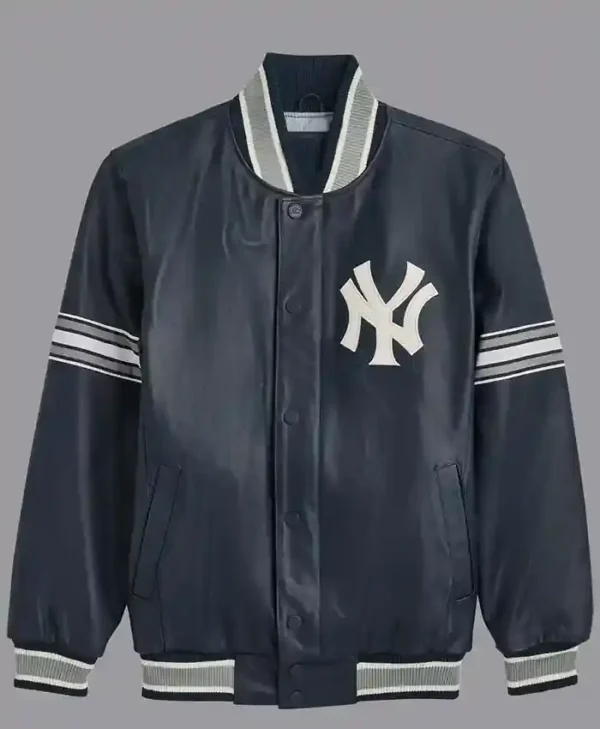 New York Yankees Leather Navy Blue Varsity Jacket