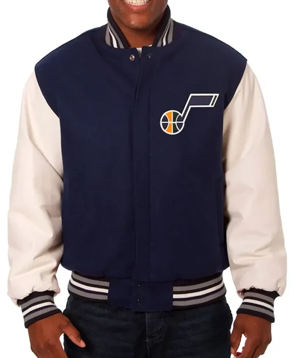 Nolan Utah Jazz Navy Blue And White Wool Varsity Jacket