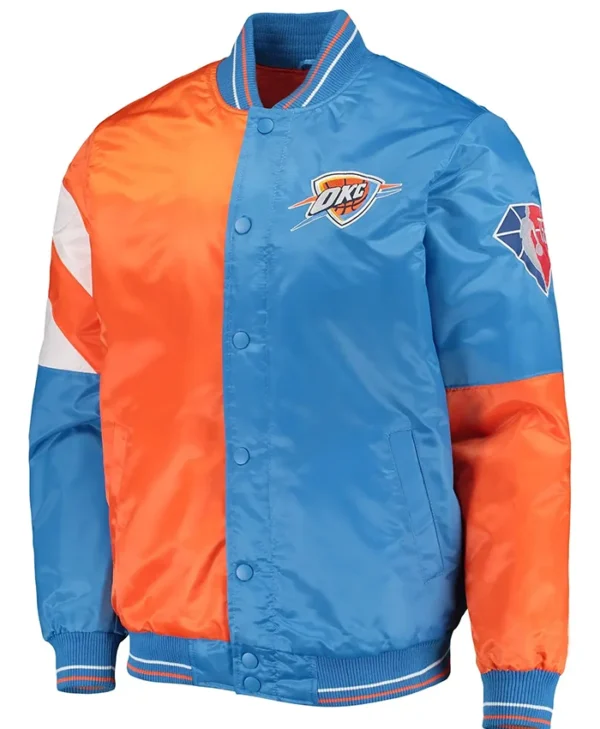 Oklahoma City Thunder Blue and Orange Satin Full Snap Jacket