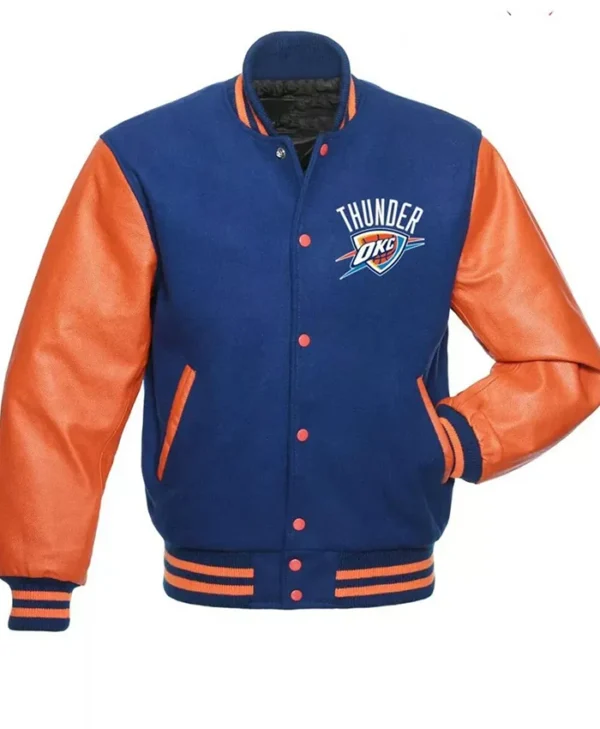 Oklahoma City Thunder Blue and Orange Varsity Full Snap Jacket