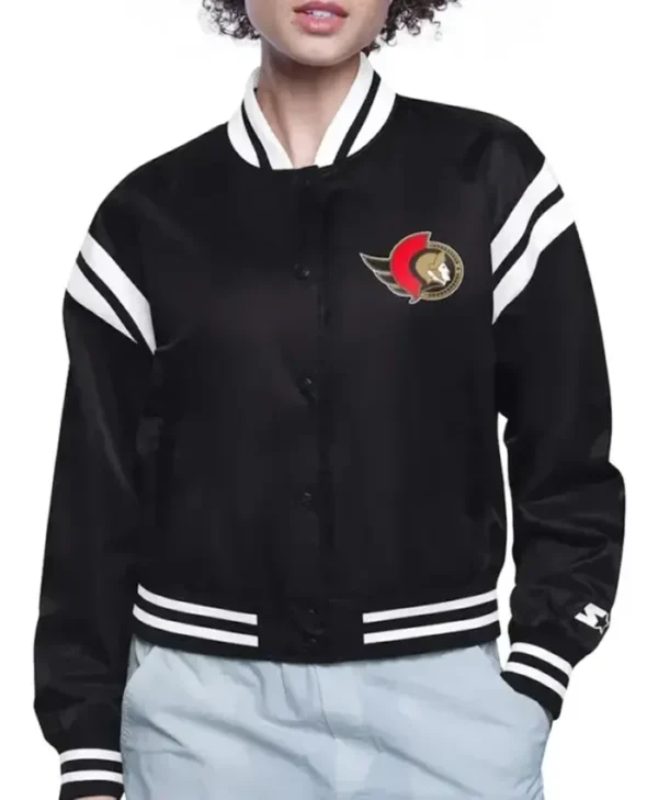 Ottawa Senators Printed Black Varsity Satin Jacket For Men and Women