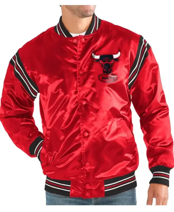 Pfannerstill Chicago Bulls Red Satin Varsity Jacket