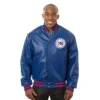 Philadelphia 76ers Blue Bomber Leather Jacket