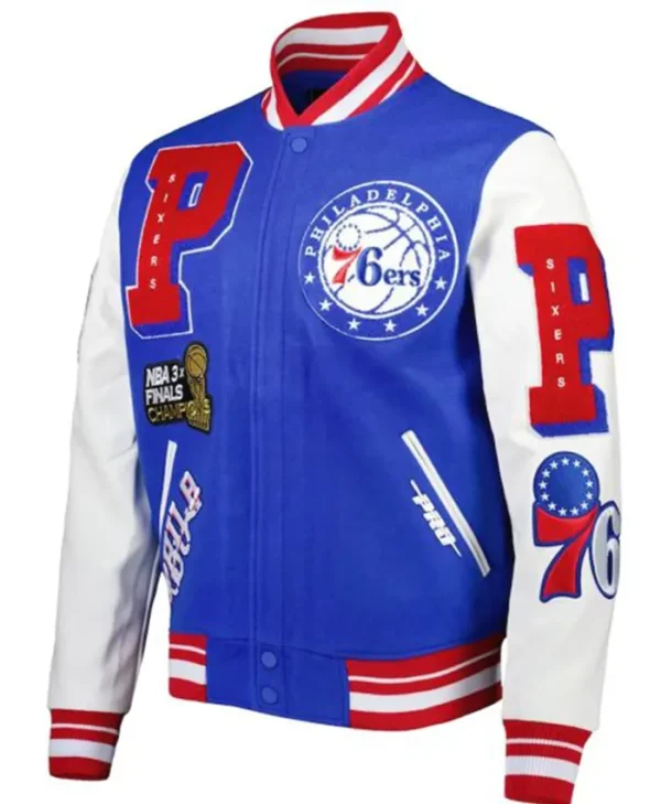 Philadelphia 76ers Blue and White Wool Varsity Jacket