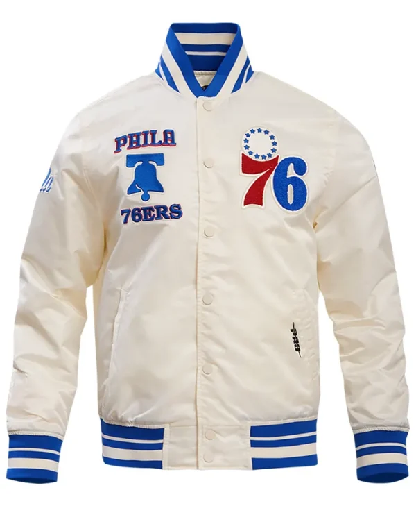 Philadelphia 76ers White Satin Full Snap Varsity Jacket