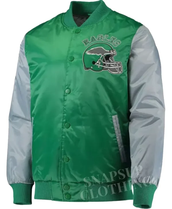 Philadelphia Eagles Chyna Green Satin Varsity Jacket