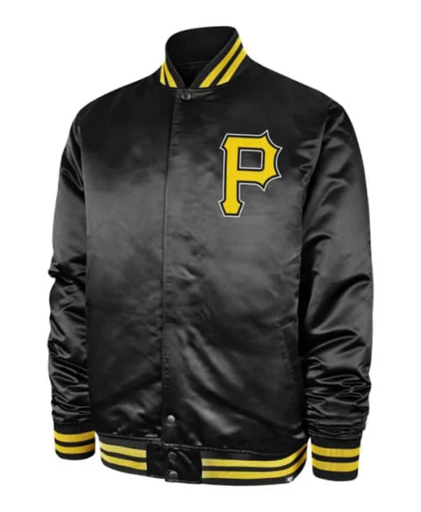 Pirates Black Full Snap Satin Varsity Jacket