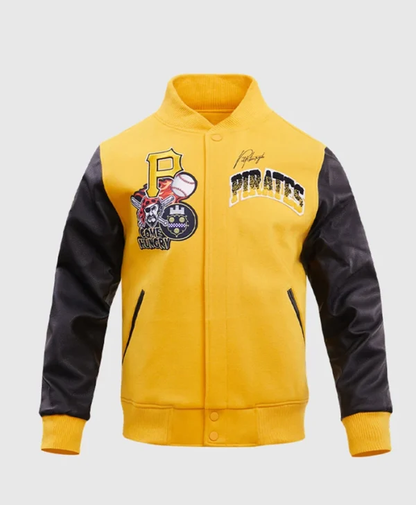 Pirates Full Snap Yellow Wool Varsity Jacket