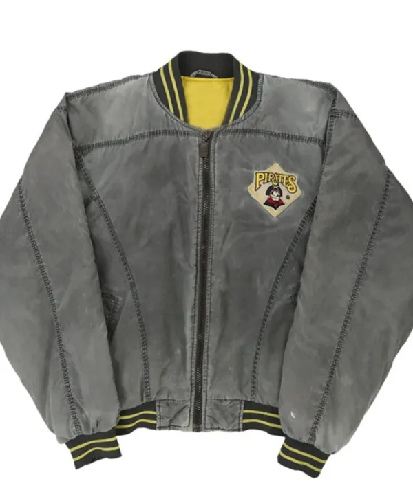 Pittsburgh Pirates Grey Vintage Zipper Bomber Jacket