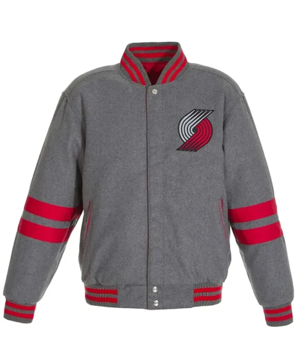 Portland Trail Blazers Gray Full Snap Varsity Jacket