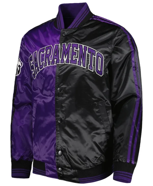 Sacramento Kings Purple and Black Satin Varsity Jacket