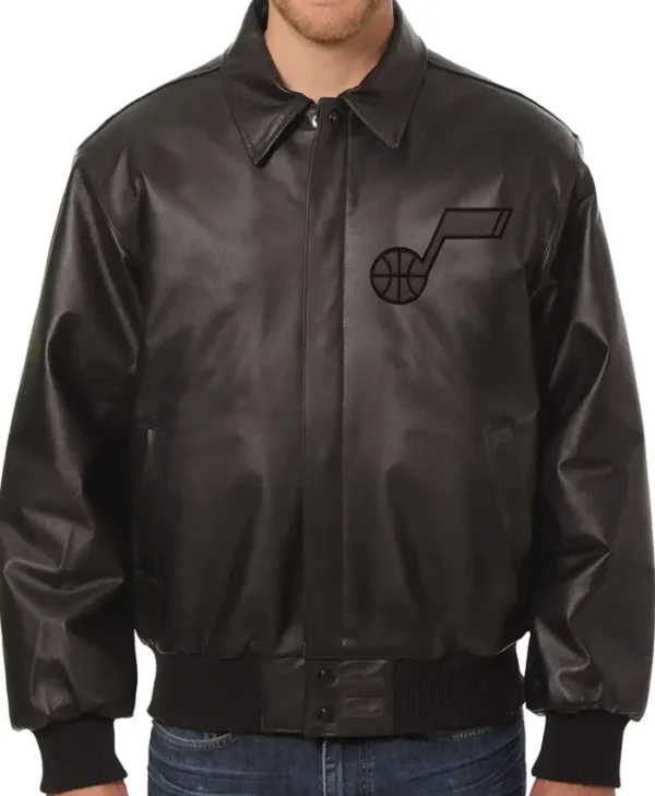 Sandy Lehner Utah Jazz Black Leather Bomber Jacket