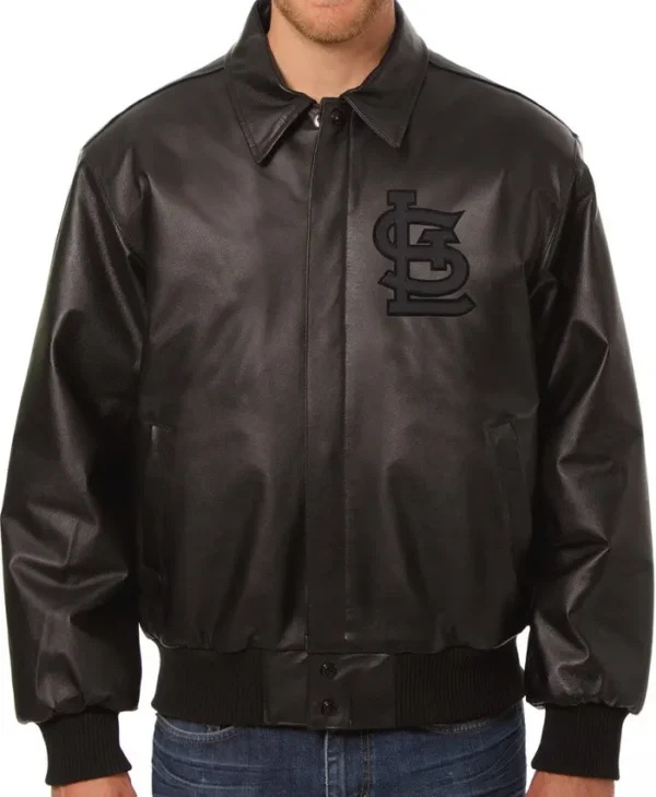 St Louis Cardinals Black Leather Bomber Jacket