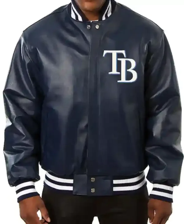 Tampa Bay Rays Navy Blue Leather Varsity Jacket