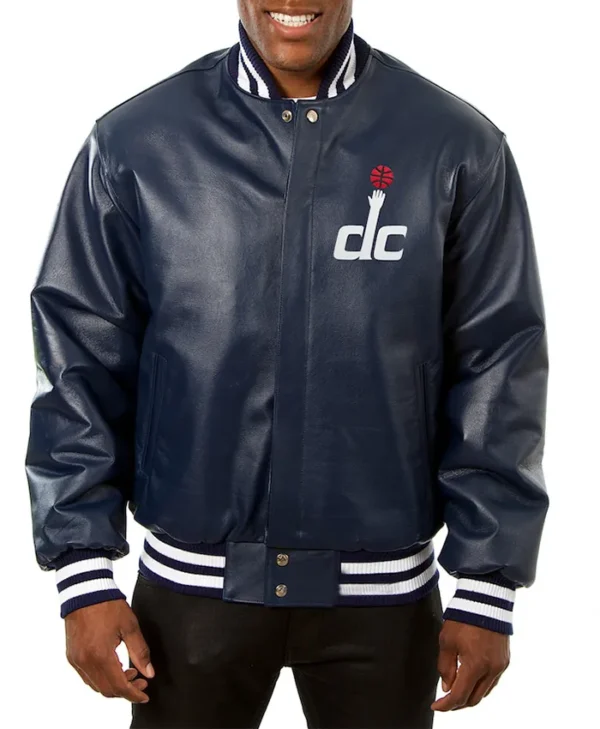 Tanner Washington Wizards Navy Blue Leather Bomber Jacket