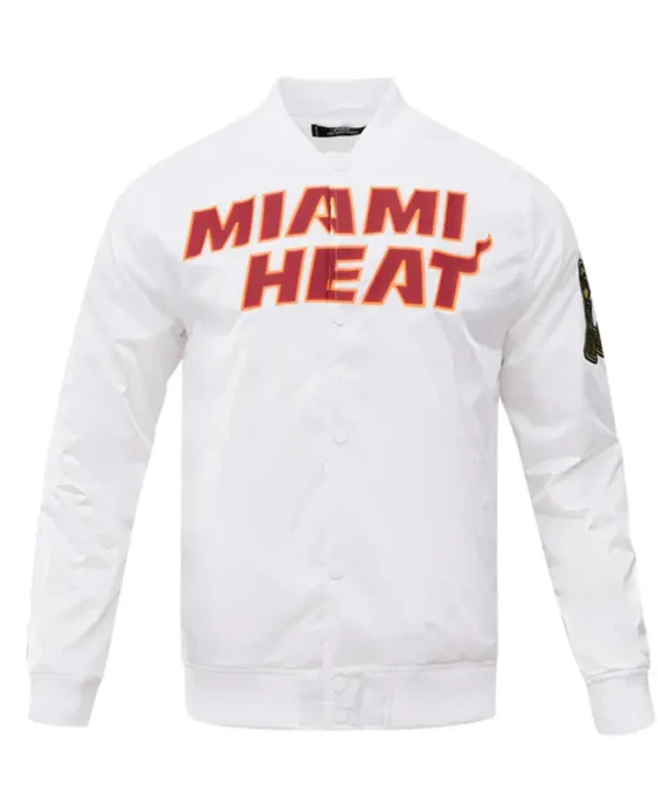 Team Miami Heat White Satin Varsity Jacket