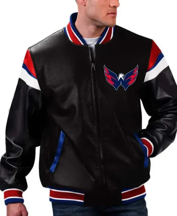 Washington Capitals Bomber Leather Zipper Jacket