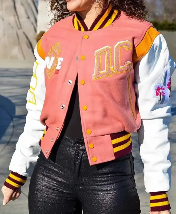 Washington Commanders Pink Cropped DC Varsity Jacket