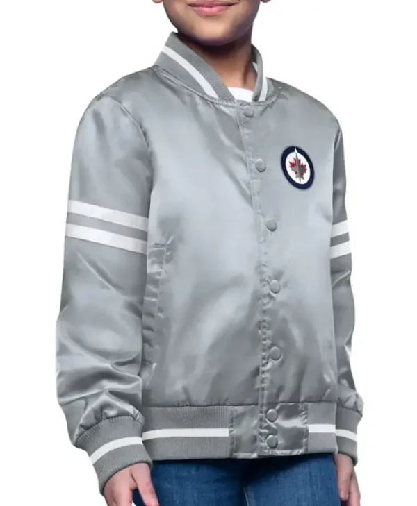 Winnipeg Jets Grey Starter Full-Snap Satin Varsity Jacket