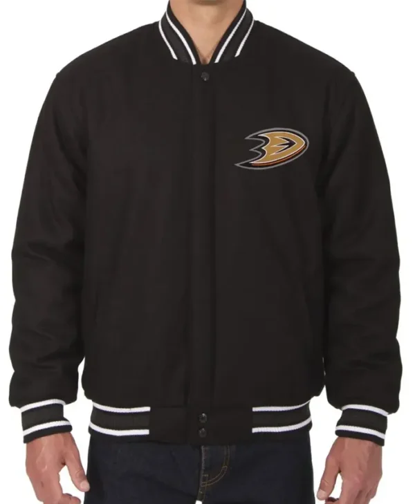 Anaheim Ducks Black Wool Full Snap Varsity Jacket