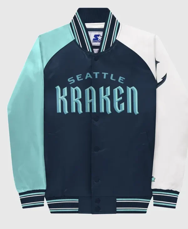 Bonita Seattle Kraken Satin Varsity Jacket