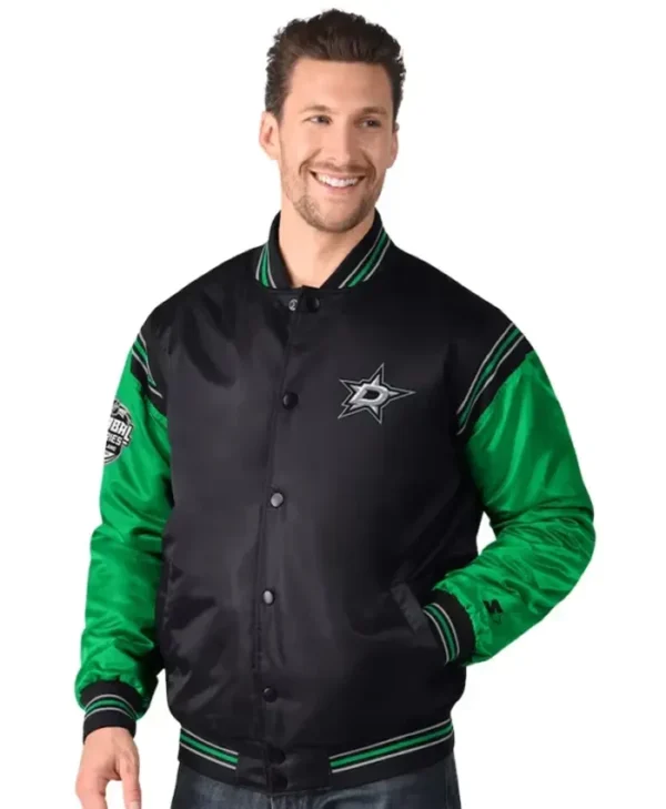 Dallas Stars Black And Green Starter Satin Varsity Jacket