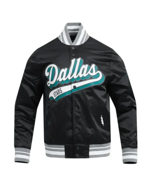 Dallas Stars Black Satin Letterman Varsity Jacket