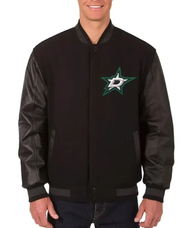 Dallas Stars Black Wool And Leather Letterman Varsity Jacket