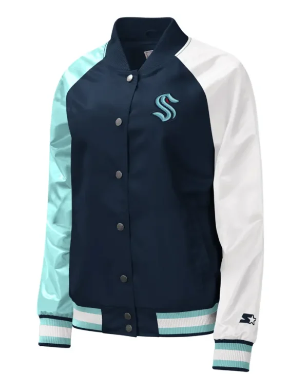 Greenfelder Seattle Kraken Full Snap Varsity Jacket