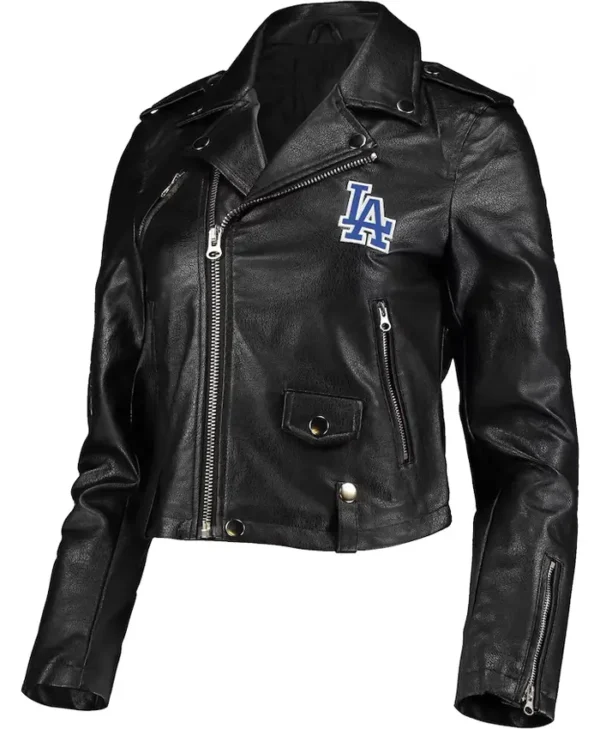 Los Angeles Dodgers Black Biker Leather Jacket