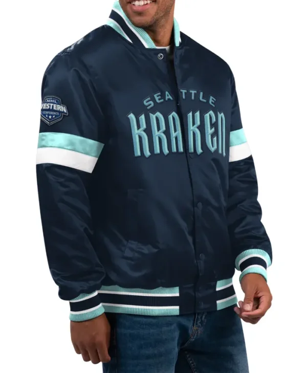 Seattle Kraken Satin Full Snap Varsity Jacket