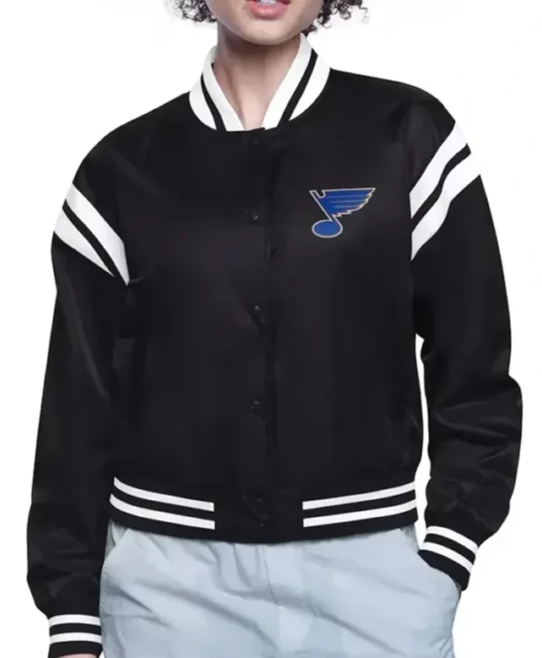 St Louis Blues Team Logo Satin Varsity Jacket