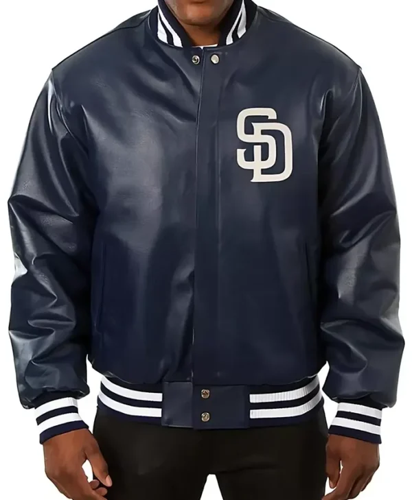 Team San Diego Padres Navy Leather Bomber Jacket