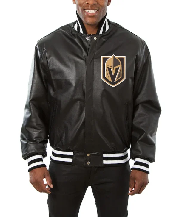 Vegas Golden Knights Black Leather Bomber Jacket