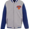 NY Knicks Grey And Royal Varsity Jacket