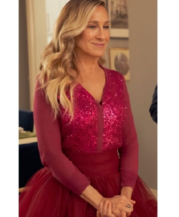 Carrie Bradshaw TV Series And Just Like That S03 Sarah Jessica Parker Pink Sequin Cardigan