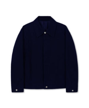 Blue Hidden Button Cotton Trucker Jacket