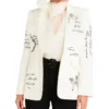 Women's Lover Letter Trim White Blazer